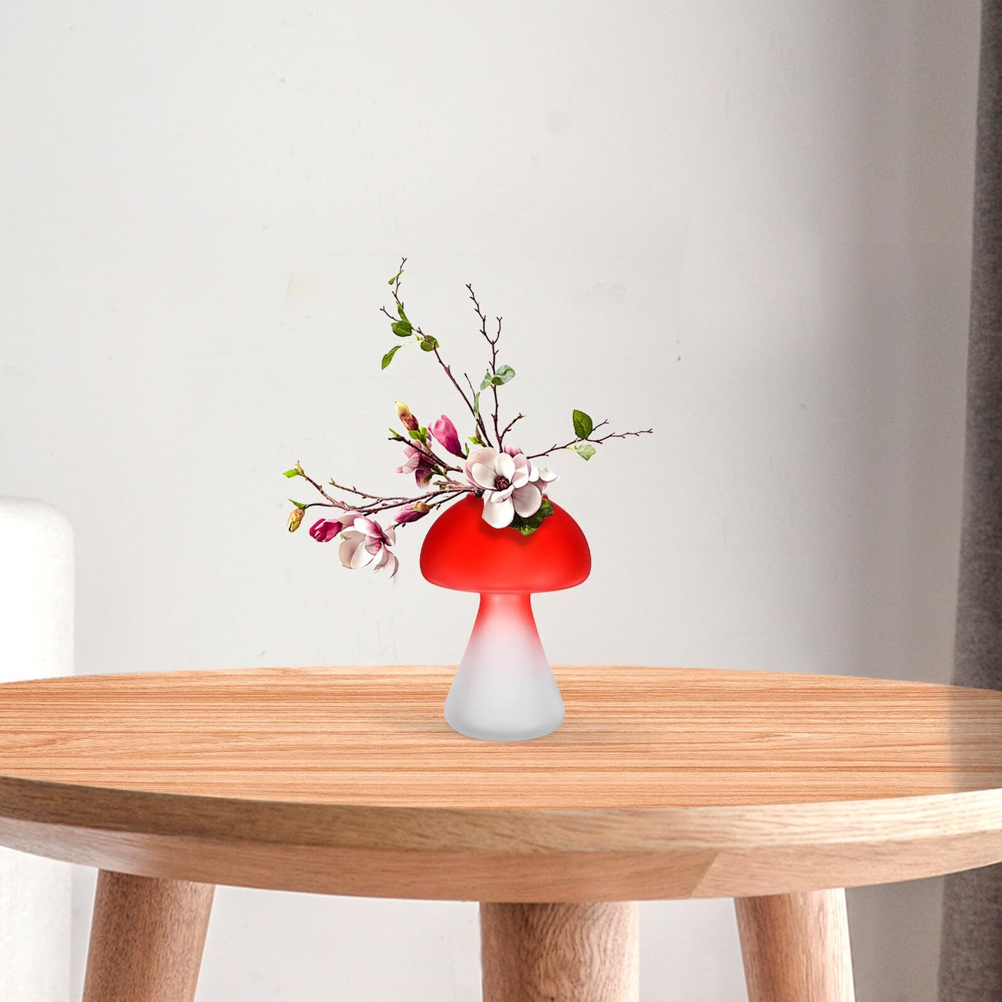 Yardenfun Mushroom Shaped Glass Vase Planter Crimson Desktop Flowerpot Hydroponic Plant Container Decorative Home Garden Terrarium
