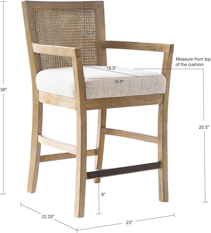 Madison Park Bar Stool with Rattan Back, Wood Counter Height Barstools