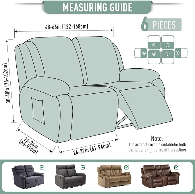 TAOCOCO Recliner Loveseat Slipcover, 6 Pieces Dual Recliner Sofa Covers