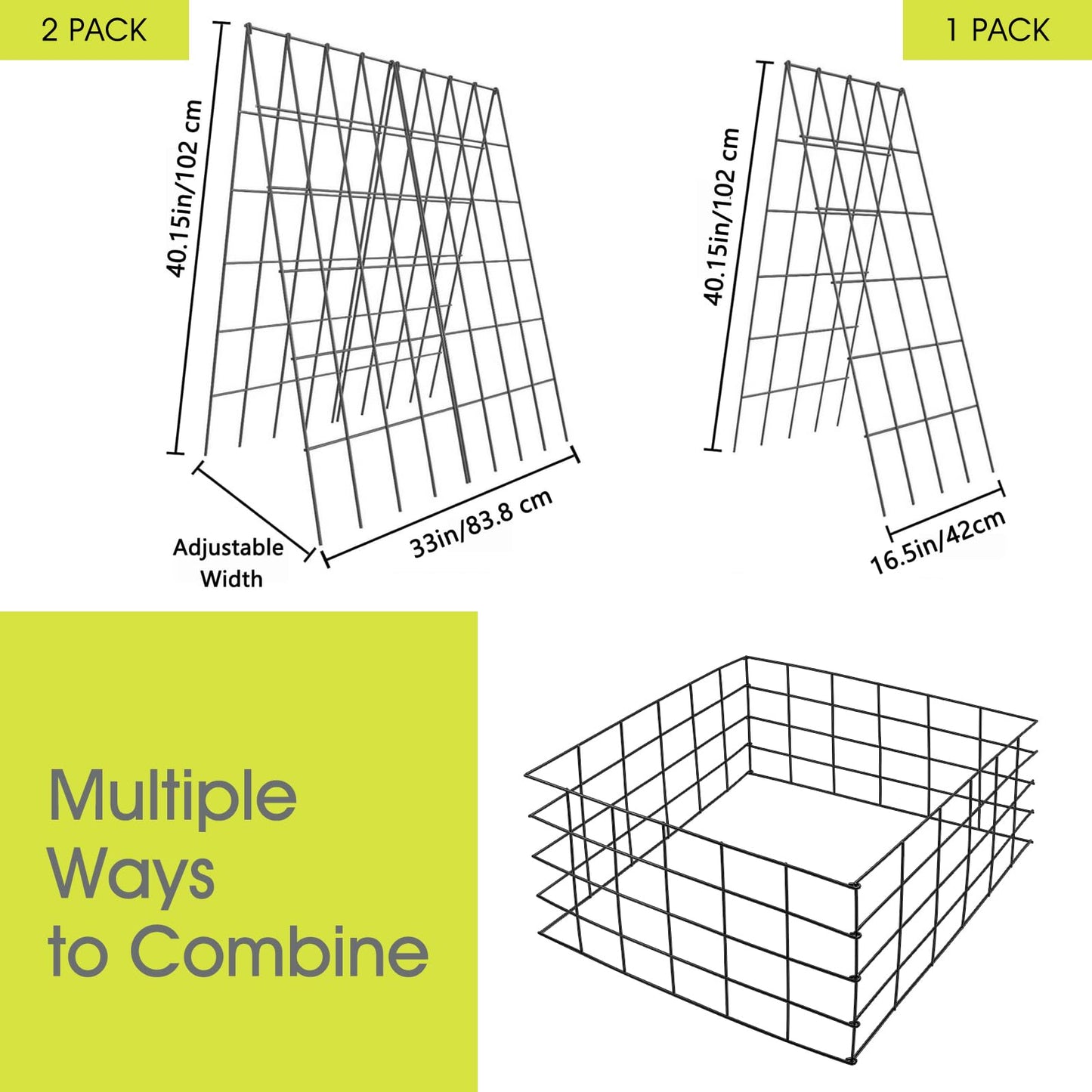 Cucumber Trellis for Raised Bed, Rifny 16.5 x 40 Inch Metal Trellis for Climbing Plants Outdoor with Plant Clips Twist Ties, Garden Plant A-Frame Trellis for Vegetable Pea Tomato (Black, 2 PCS)