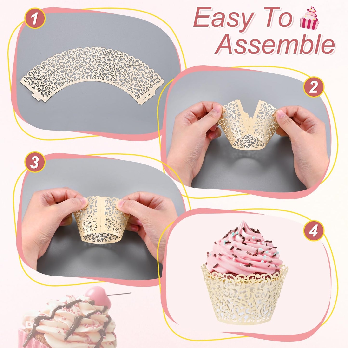 M METERXITY 50-Pack Cupcake Wrappers, Vine Decoration Standard Baking Cups for Wedding/Birthday Party/Bakeries/Cafes Cake Decoration, Bake Cake Paper[Reflective Silver]
