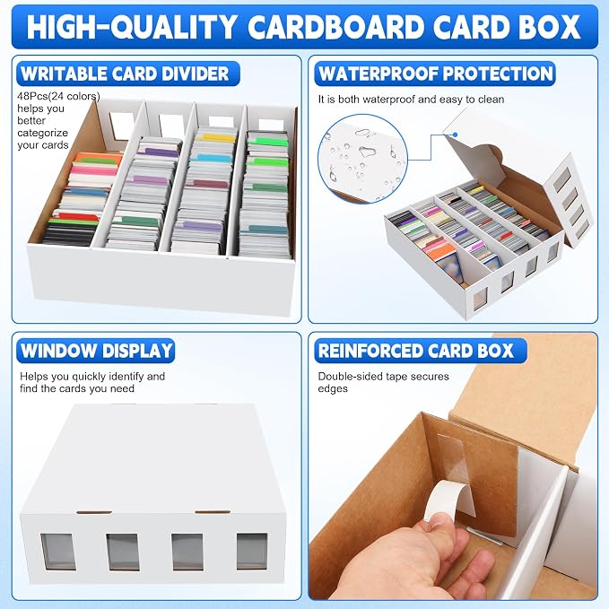 6 Pack Trading Card Storage Box 18800+ Count Cards Storage Box with 48 Card Divider White Sports Card Boxes Bulk Card Cases Cardboard Card Collection Trading Card Boxes for Basketball MTG TCG Cards