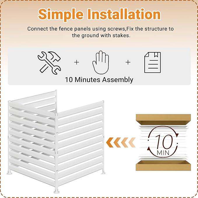 CJF Outdoor Privacy Screens, 42" H x 38" W Metal Air Conditioner Fence Panels, Pool Equipment Enclosure, Trash Can Screens Fence Kit for Outside Backyard Patio(Withe/3-Panel)