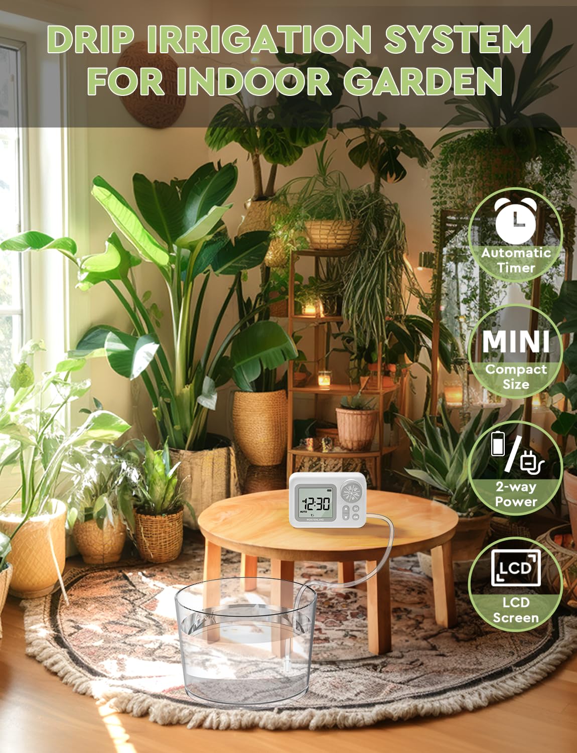 Automatic Watering System, 15 Potted Indoor Houseplants Support Plant Waterer, Vacation Plant Watering Devices, with Digital Programmable Water Timer