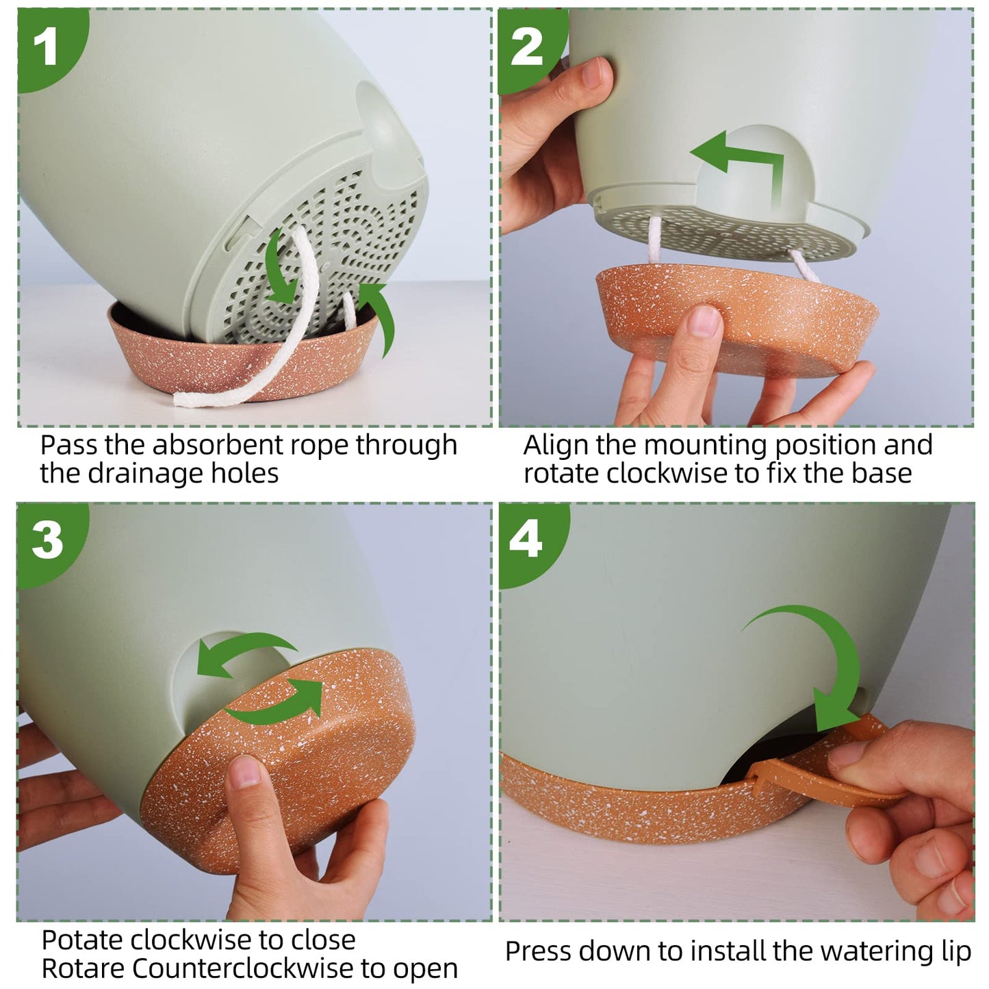 Vanslogreen Plant Pots Indoor 7/6.5/6/5.5/5 Inch Self Watering Planters for Indoor Plants with Drainage Hole, Plastic Flower Pots for Succulents, African Violet (Green)