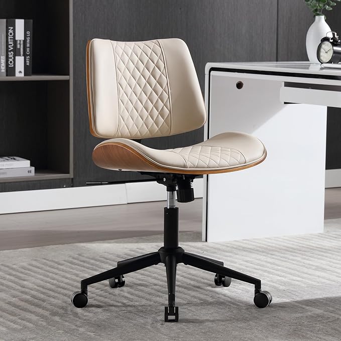 Home Office Chair No Arms with Wheels, Adjustable Height Small Desk Chair