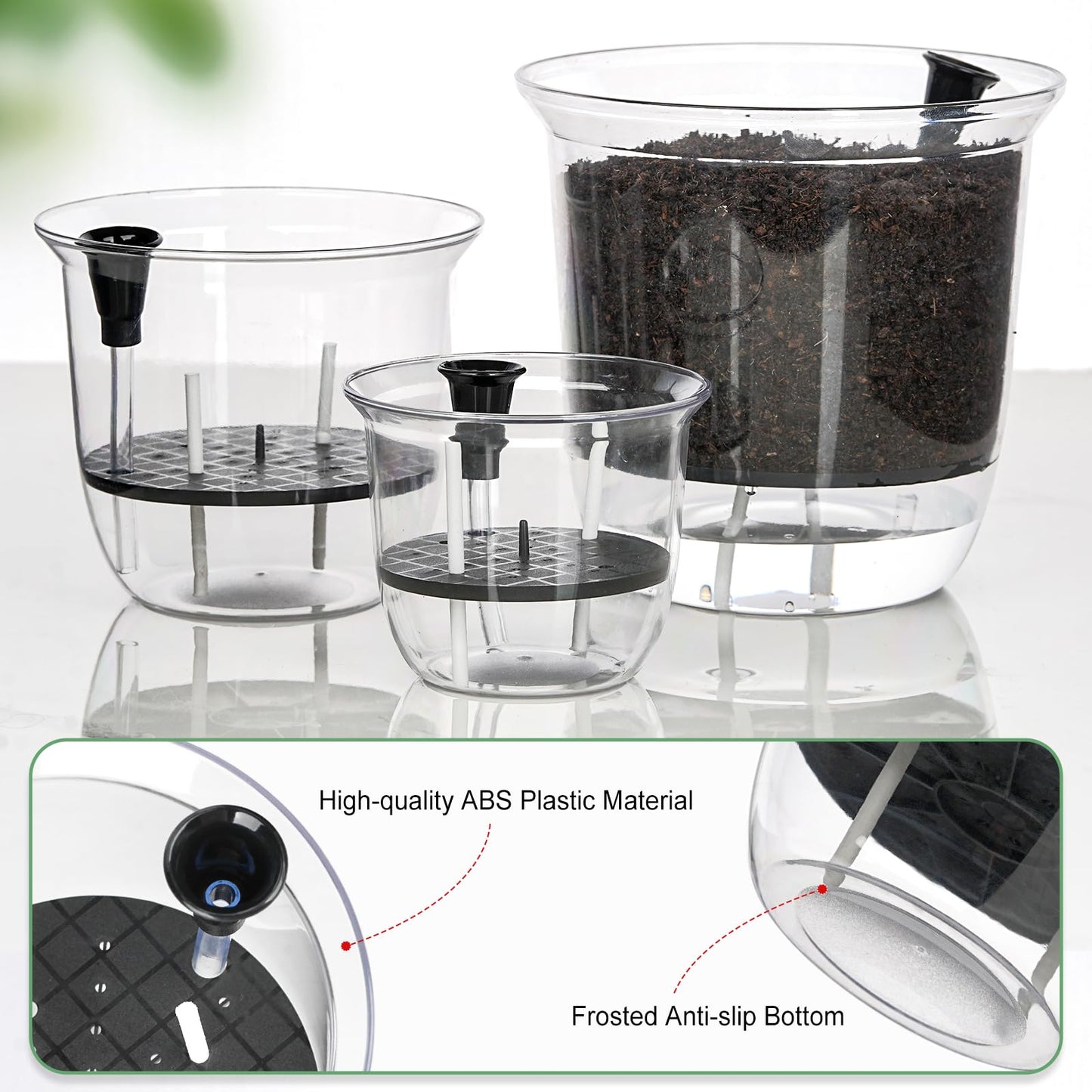 IWNTWY Plant Pots 6/5/4 inch Set of 3, Self Watering Pots for Indoor Outdoor Plants Flowers, Self Watering Planters with Reservoir, Drainage Hole and Absorbent Cotton Rope