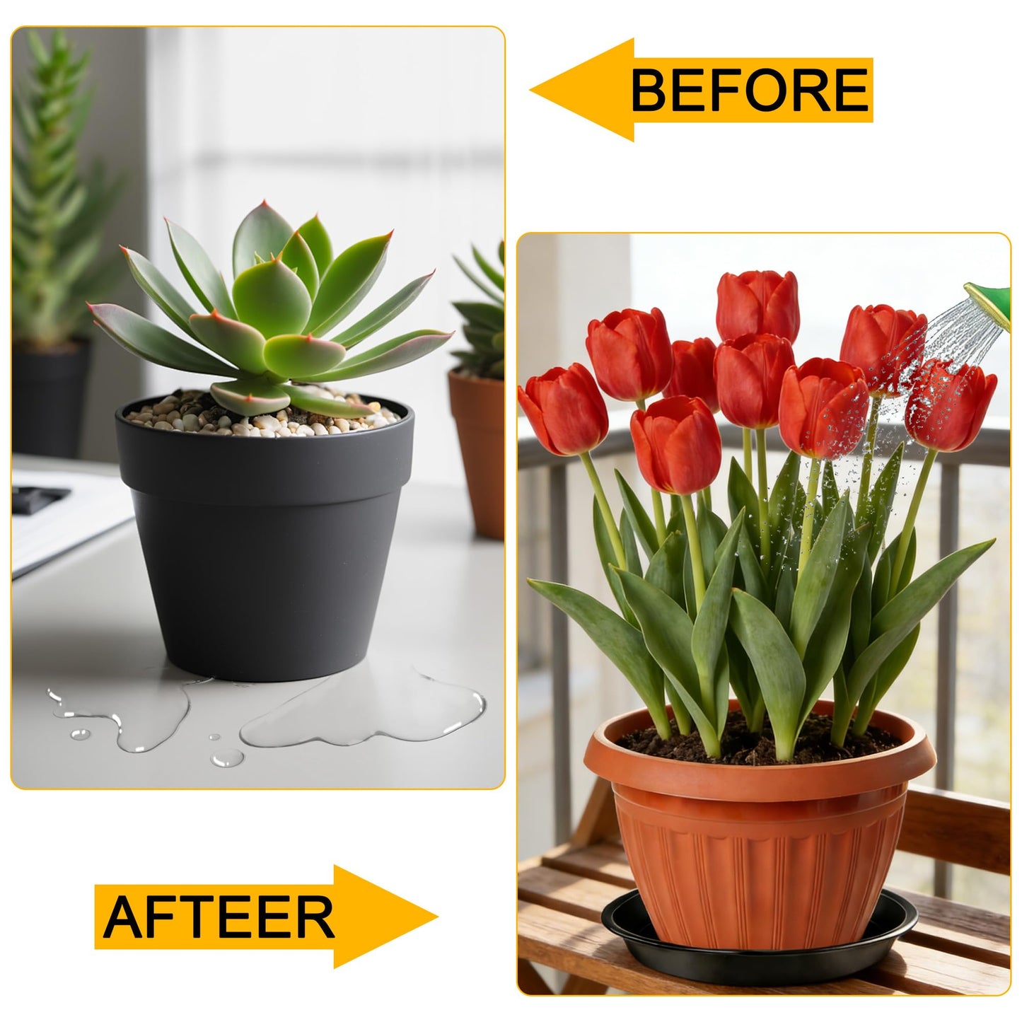 WYIPOLZI 6 Pack 10 Inch Plant Saucers Tray, Heavy Duty Plastic Plant Trays Drip Plates for Home & Garden Potted Plants, Water Trays Saucers for Pots Planter, Indoor Outdoor Use,Black