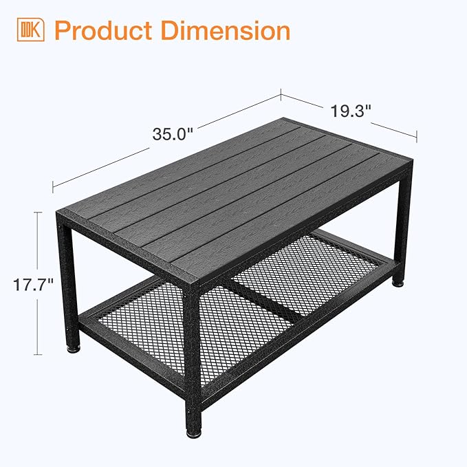 ODK Outdoor Coffee Table with Double-Layer Storage, Rectangle Weather-Resistant