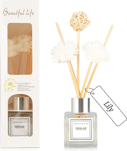 Reed Diffuser Set, 1.7 fl oz Scent Diffuser with Sticks, Lily Scent for Bathroom Accessories Shelf Decor, Air Fresheners for Home, Home Fragrance Products, House Office Room Decor Aesthetic & Gift
