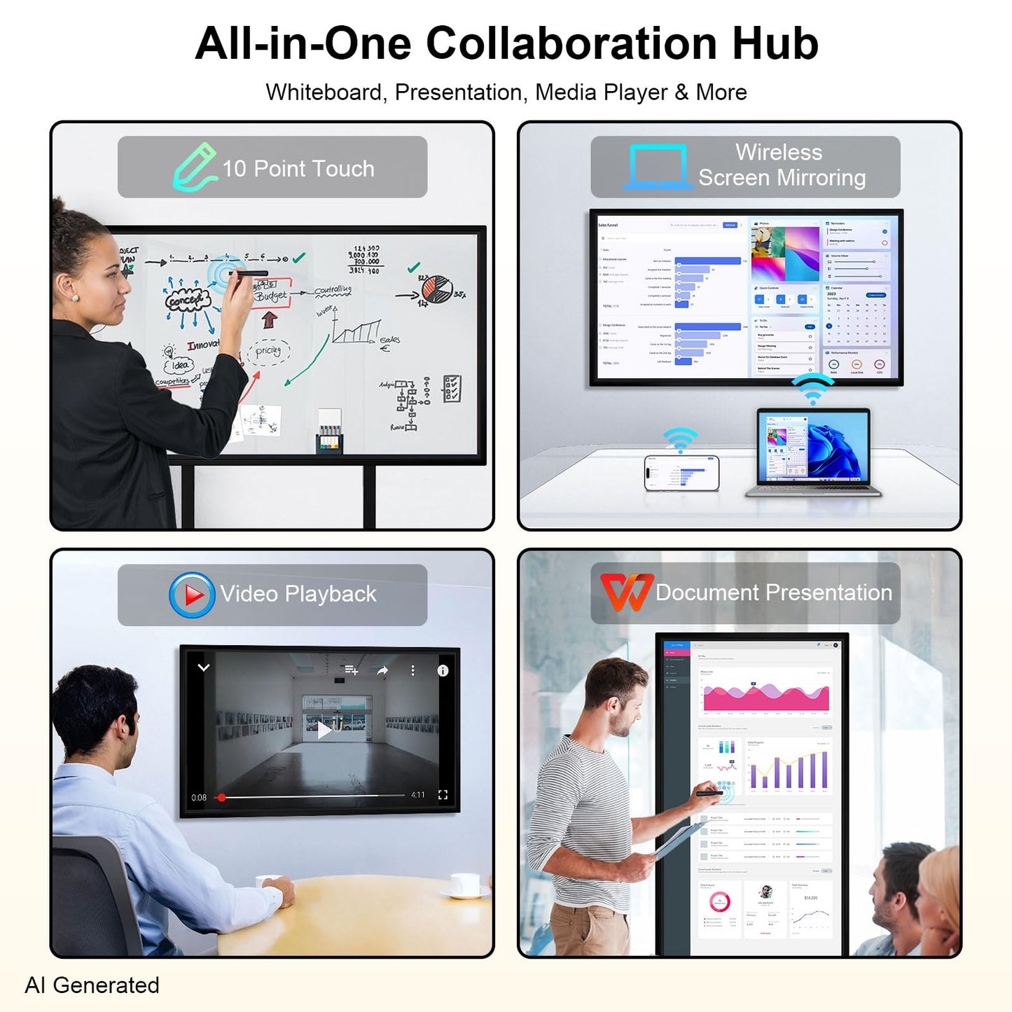 Smart Board 49" Interactive Whiteboard, RK3588 Chip & 6ms Low Latency for Smooth Writing, Android 12 8+64GB, Wireless Cast, Overseas App Ready—Easy Collaboration for Classroom Office Home (Board Only)