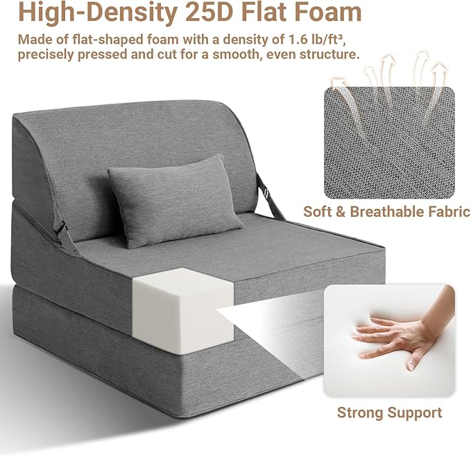 BeBen Folding Sofa Bed Chair, Convertible Sleeper Chair Futon Couch, Foldable