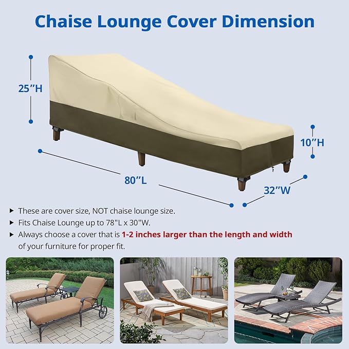 SunPatio Chaise Lounge Cover Outdoor Waterproof, Heavy Duty 2 Pack Patio Lounge