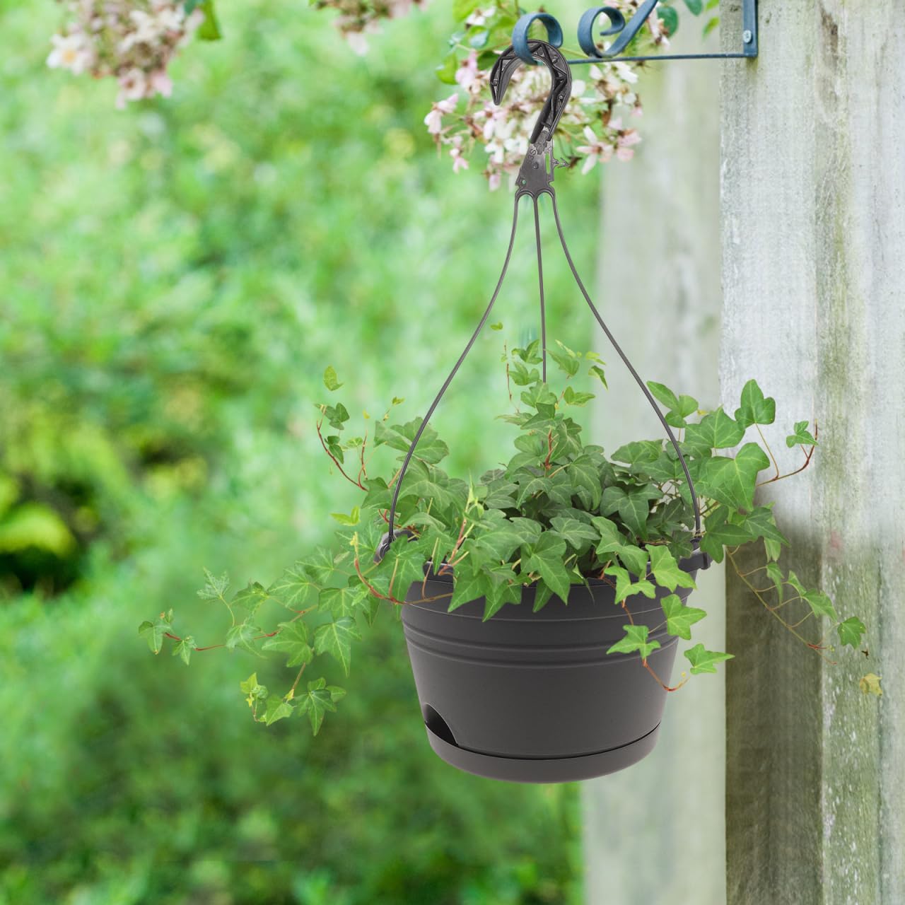 DOITOOL 3PCS Plastic Hanging Planter Pots Small Hanging Flower Pot, Orchid Pots 6.7 Inch Chain Baskets for Outdoor Indoor Plants and Balcony Decoration (Grey)