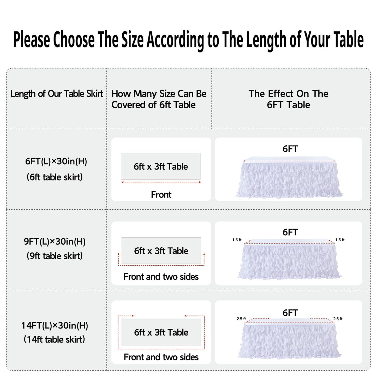 leegleri 72Inch White Tutu Table Skirt for Rectangle&Round Tables-Tulle Curly Willow Table Skirt Decorations, White Ruffle Tablecloth for Wedding Bridal Shower Birthday Party Decorations