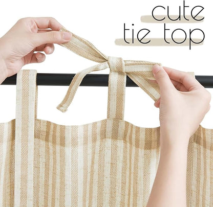 jinchan Tie Top Linen Kitchen Curtains 36 Inches Striped Tier Curtains Farmhouse Modern Cafe Style Small Window Treatments Airy Light Filtering Rod Pocket for Living Room Bathroom 2 Panels Beige