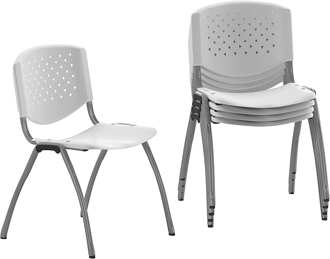 Flash Furniture HERCULES -5 Pack 880 lb. Capacity White Plastic Stack Chair |