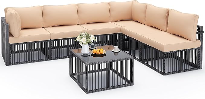 Pamapic 7-Piece Outdoor Sectional Set, Large Wicker Patio Furniture Set