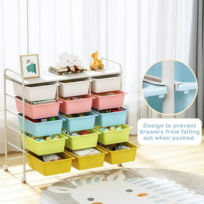 Ytaoka 15 Drawers Rolling Cart With Wheels, Plastic Storage Drawer With Metal Frame, Multipurpose Art Craft Organizer, Utility Cart for Home, Office, School, Multicolor