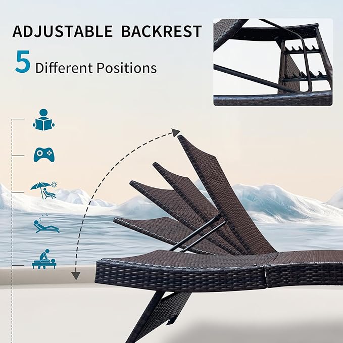 Folding Patio Chaise Lounge, Foldable Long Reclining Patio Seating Chairs