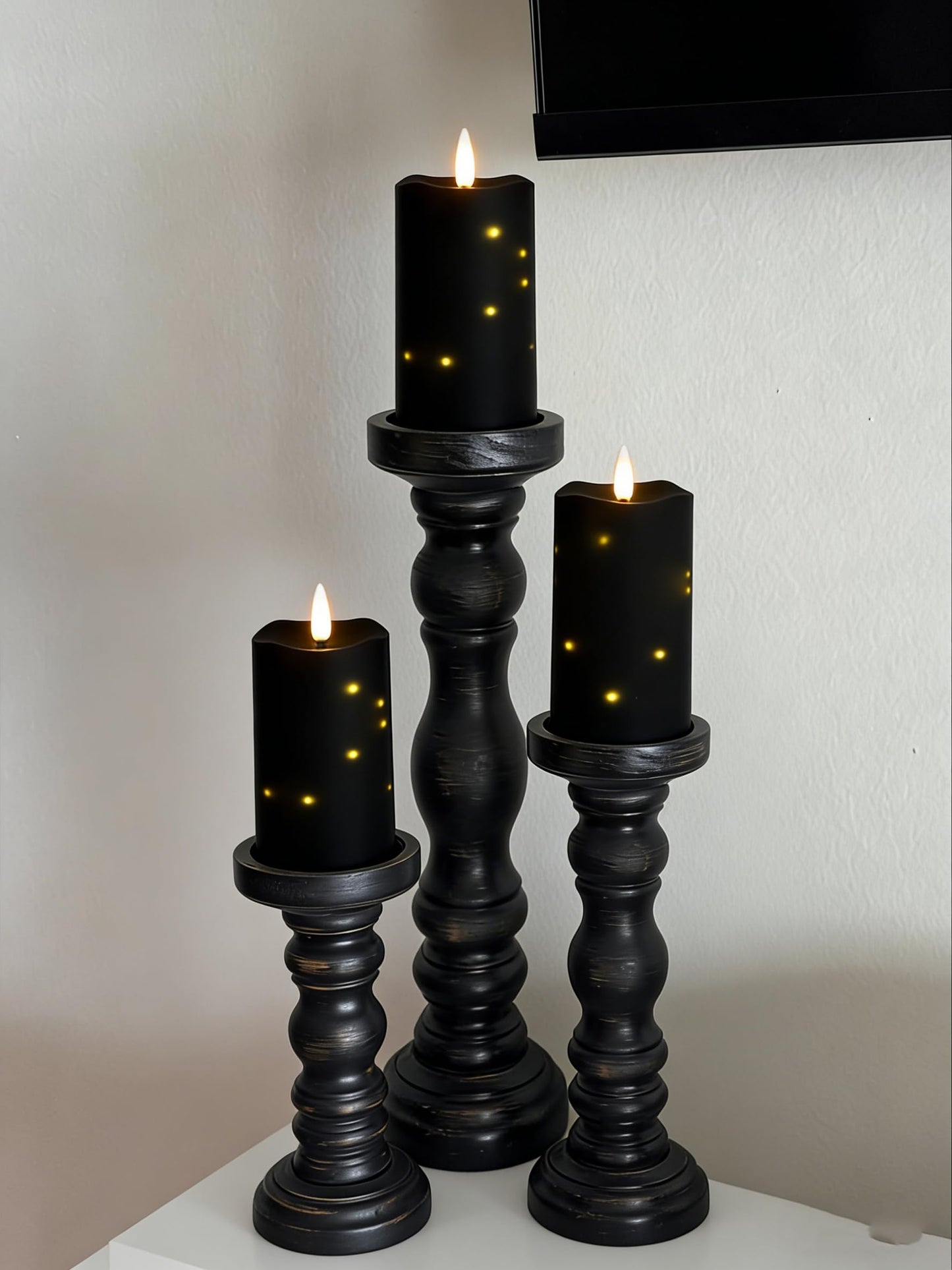MUMCHASI 5 Packs Flameless Candles, Black Battery Operated Candles, Black LED Candles with Remote, Realistic Flickering Dancing Flame, Outdoor Waterproof for Halloween Party Outdoor Garden