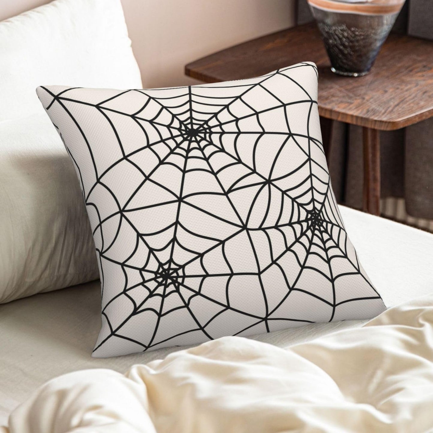 Wsunsal Halloween Pillow Covers 20x20 Inch Set of 2, White Spider Web Decor Throw Pillows Holiday Halloween Outdoor Decorative Pillows Square Linen Cushion Covers for Home Bed Couch Sofa