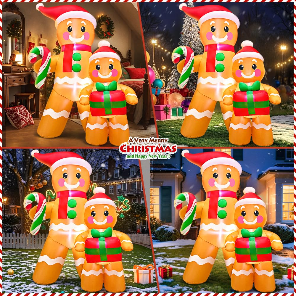 5FT Christmas Inflatables Outdoor Decorations Inflatable Gingerbread, Built in LED Lights Blow up Yard Decorations for Xmas Holiday Party Indoor Garden Lawn Décor