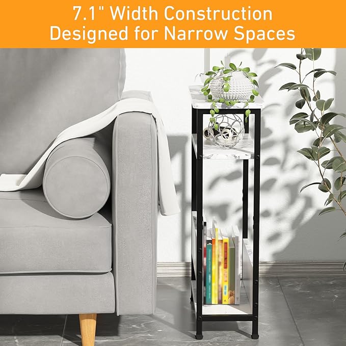 THUMEYE 7.1" Narrow Side Table for Small Spaces, 3 Tier Small End Table