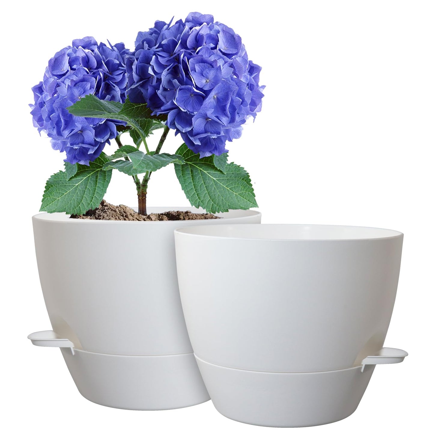 WSMKSZ 10 inch Self Watering Pots, 2 Pack Plastic Planters with Mesh Drainage Holes for Garden Plants and Flower, Plants Pots with Deep Reservoir for Indoor Outdoor Plants, White