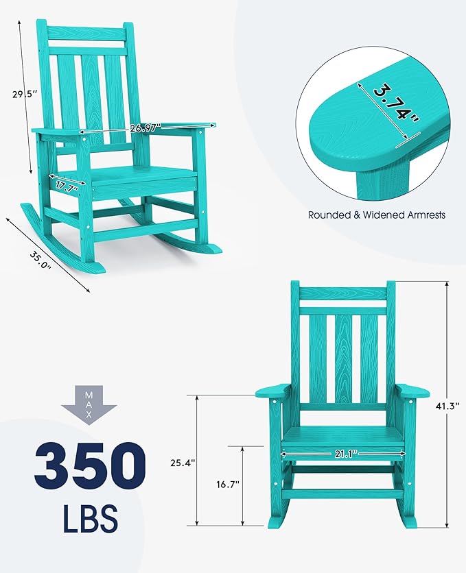 KINGYES Oversized Outdoor Rocking Chair Set of 2, All-Weather Patio Rocking