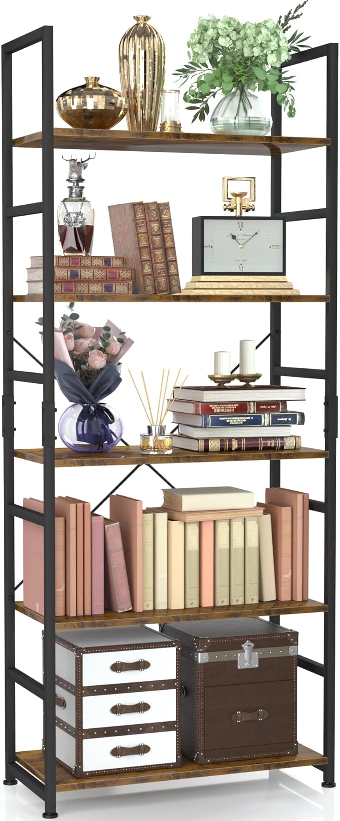 NUMENN 5 Tier Bookshelf, Tall Bookcase Shelf Storage Organizer, Modern Book