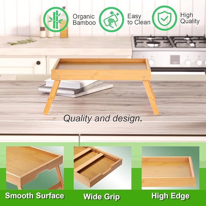Fibogollo 4 Pack Bamboo Bed Tray Table