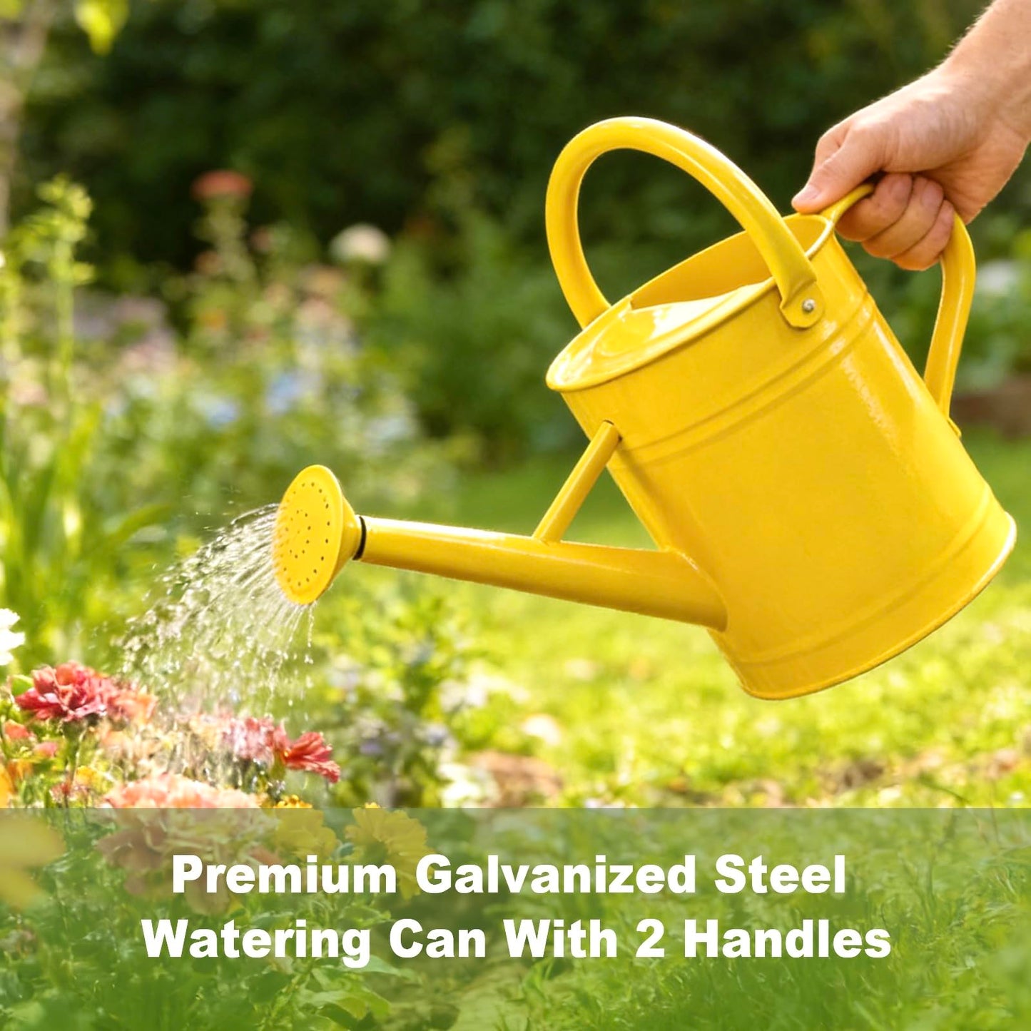 Watering Can for Outdoor&Indoor Plants，1 Gallon Metal Watering Can with with Removable Spout，Galvanized Steel Garden Flower Water Can Plant Watering Pot with 2 Handles，Yellow