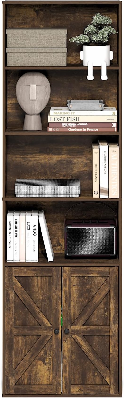 Furinno Jensen Book Shelf, 6-Tier Farmhouse Bookshelf, Display Bookcase