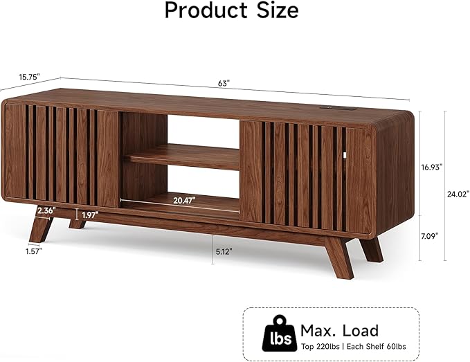 ONBRILL 63-Inch TV Stand for TVs up to 75 Inch, Mid-Century Modern Television