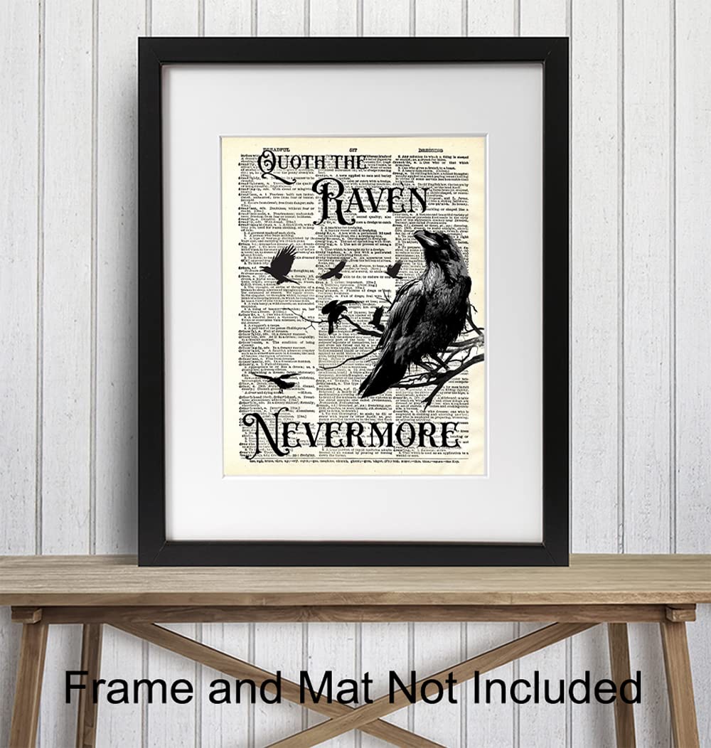 The Raven, Edgar Allan Poe, Nevermore - Medieval Decor - Gift for Wicca, Wiccan, Witchcraft, Occult Fan - Goth Room Decor - Gothic Home Artwork - Creepy Scary Wall Art Picture - Halloween Decoration