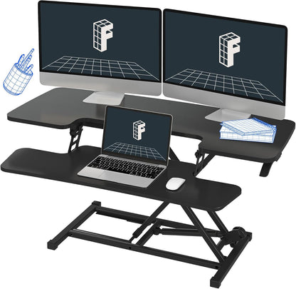 FLEXISPOT Sit to Stand up Desk Riser 42in Standing Desk Converter Height Adjustable Computer Workstation with Large Keyboard Tray Black