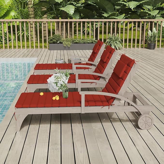 Sundale Outdoor Olefin Quilted Lounge Cushion Set of 4, Patio Foldable Chaise