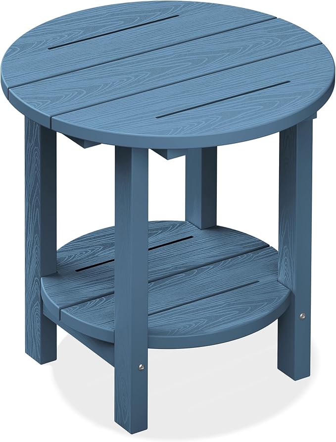 SERWALL Round Outdoor Side Table, HDPE Small Adirondack End Table, 2-Tier Patio