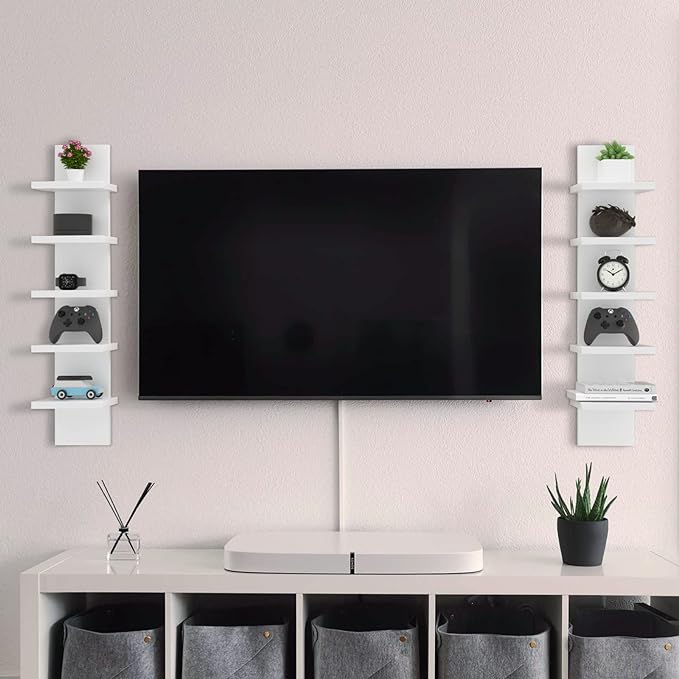 Homaterial 5 Tier Wall Shelf Unit, Small White Vertical Floating Shelf-Narrow