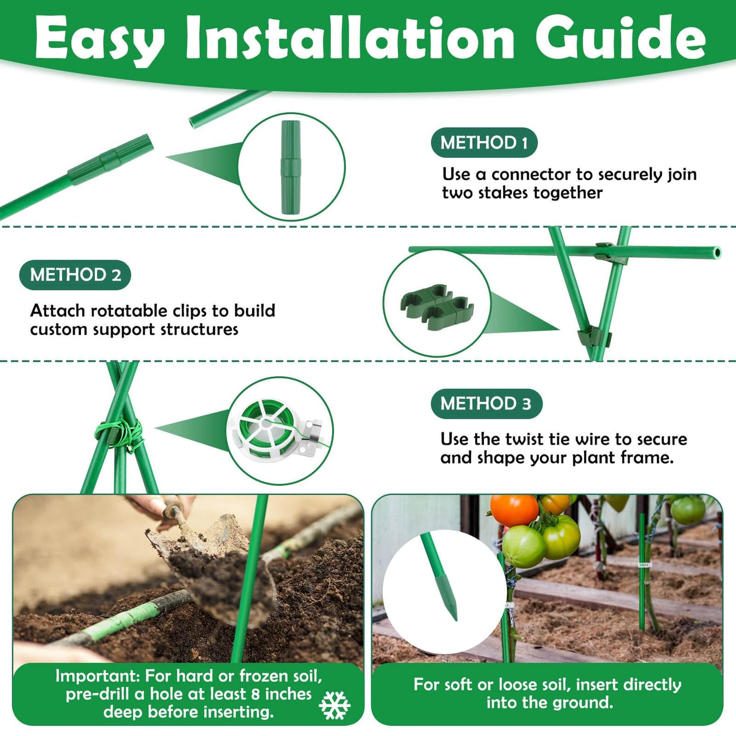 Tetutor 287 PCS Garden Stakes, Fiberglass Tomato Stakes, Garden Sticks with Accessories, 90 Sets DIY 4ft, 5ft, 6ft, 7ft Plant Stakes, Plant Sticks Supports for Indoor Outdoor Plants, Vegetables