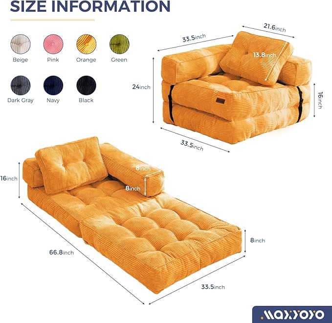 MAXYOYO Folding Sofa Bed, L-Shaped Convertible Sofa Bed Foldable Sleeper