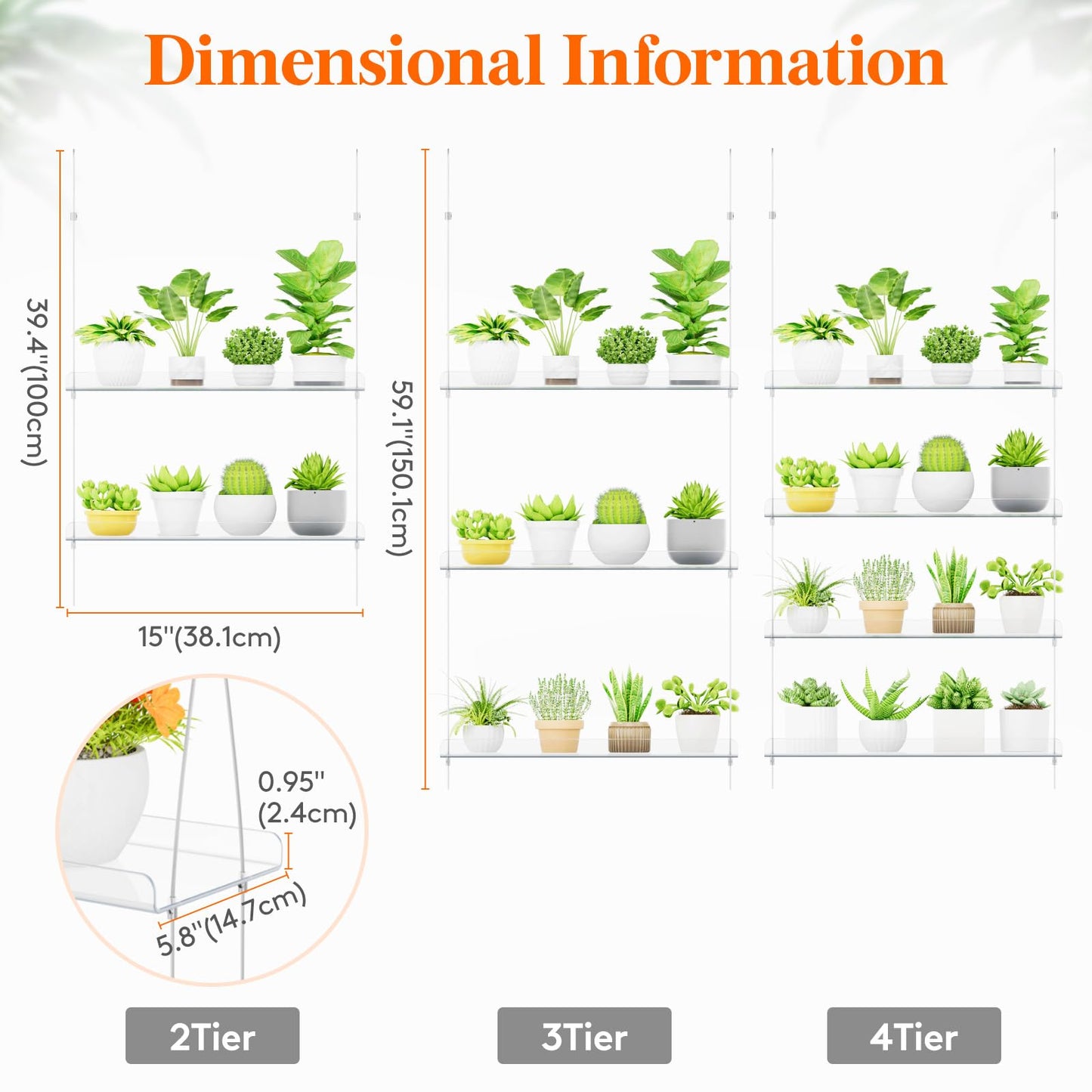 Lifewit 3-Tier Window Plant Shelves 15", Acrylic Adjustable Hanging Floating Shelf, Window Sill Extender for Succulent Plants, Micro Greens, Seed Starter Pots, Herb Planters 38 x 15 cm/15x6