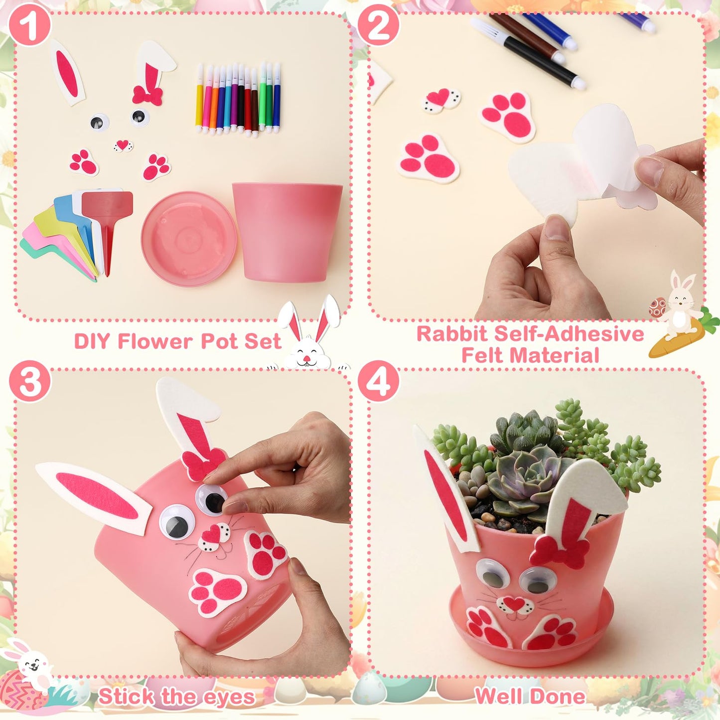Ferrochef 24 Set Easter Bunny DIY Flower Pots Crafts Bulk Bunny Plant Cute Crafts Pot Graduation Party Favors Spring Decorative Garden Pots DIY Painting Kit Creative Art Project