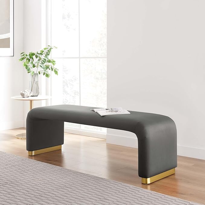 Modway EEI-6734-BRA-STG Koda Performance Velvet Waterfall Long Bench, Brass