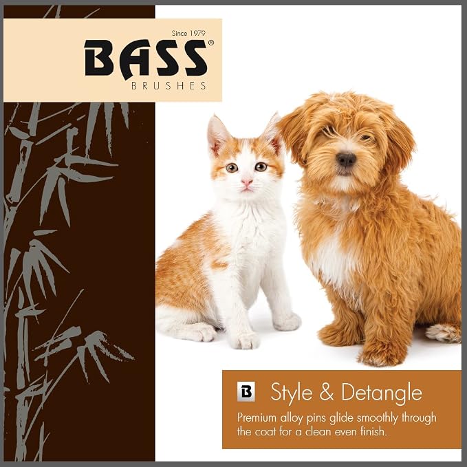 Bass Brushes | The Green Brush | Style & Detangle Pet Brush | 100% Bamboo Pin | Pure Bamboo Handle | Semi S Style | Striped Finish | Model 19P