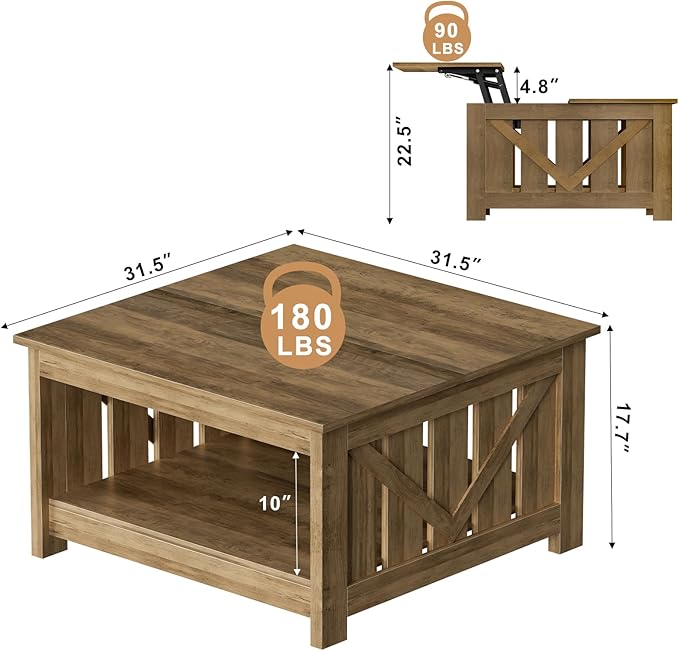 FABATO Lift Top Coffee Table, 31.5" Farmhouse Coffee Tables