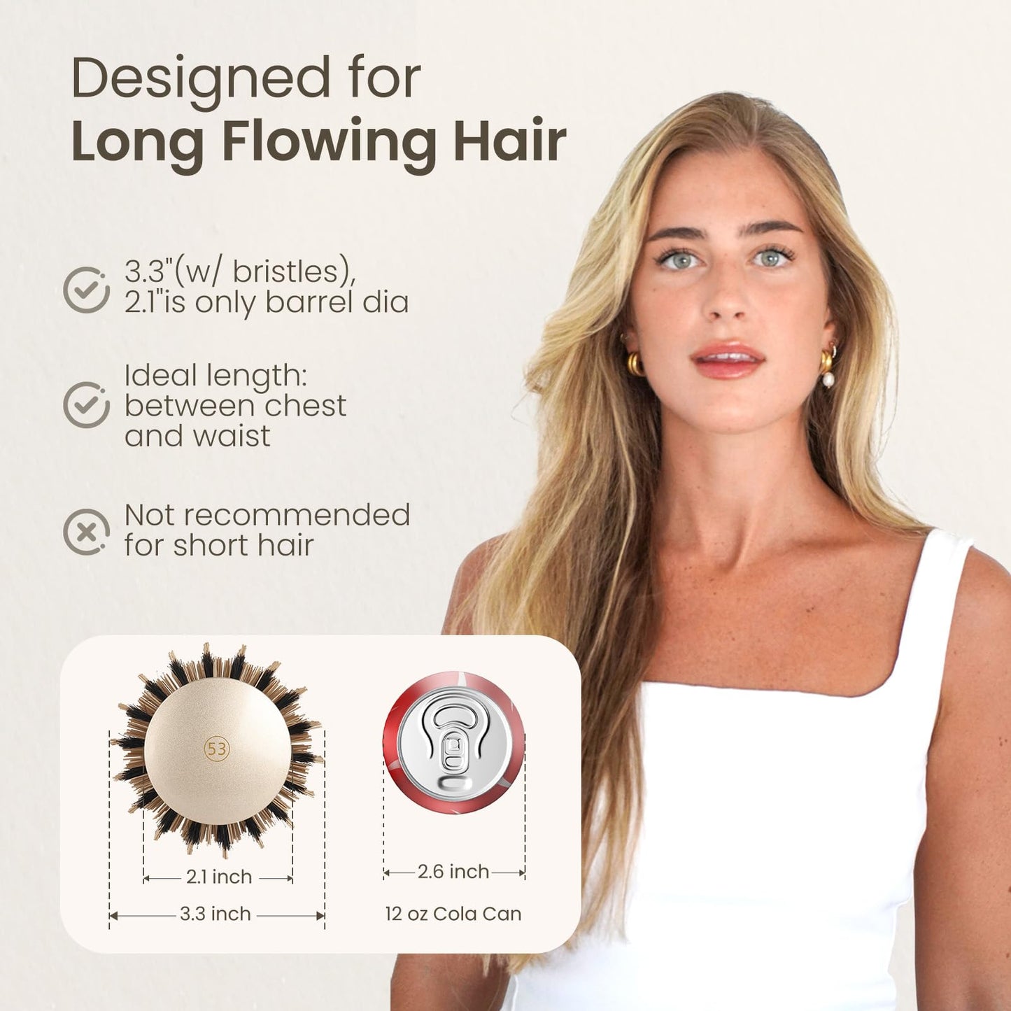 AIMIKE Round Brush for Blow Out, Medium Round Hair Brush Nano Thermal Ceramic & Ionic Tech, for Blow Drying & Styling, Curling and Shine - 2.9 inch Barrel w/Boar Bristles