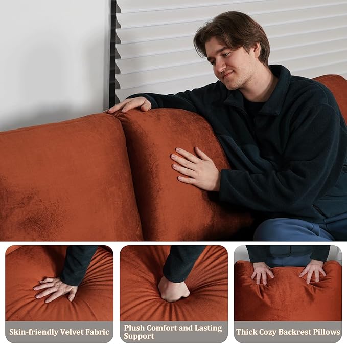 EASE MOOSE 88.5" Large Seat Velvet Loveseat Sofa, Modern Deep Seat Couches