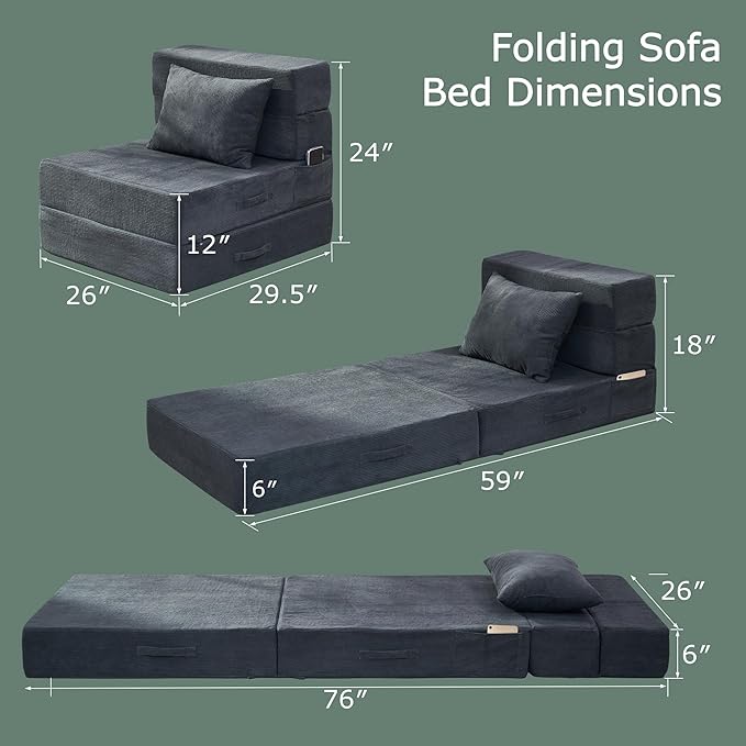Folding Sofa Bed, 4 in 1 Convertible Sleeper Chair